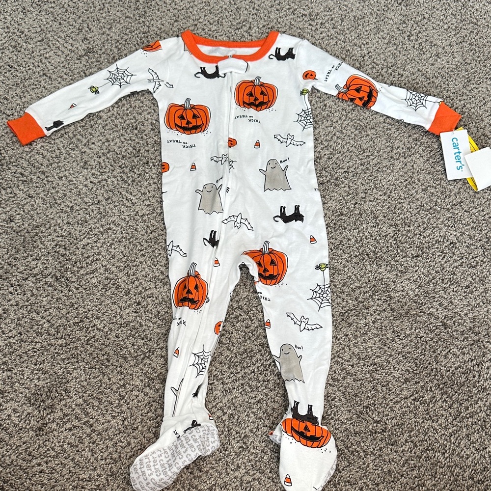 Carter's White and Orange Halloween Footie